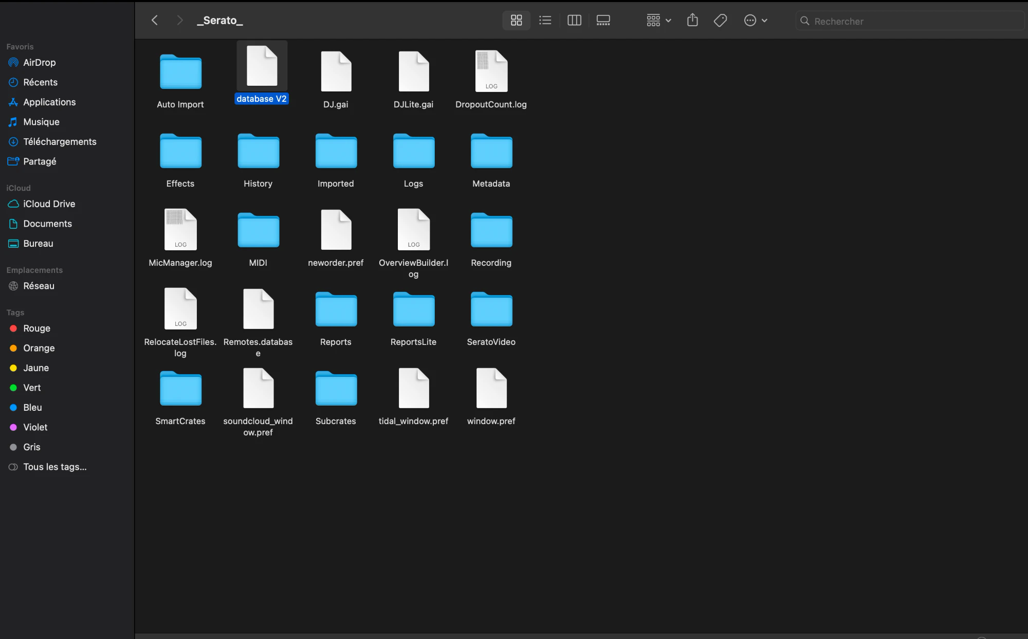 Dossier _Serato_ avec le fichier database V2
