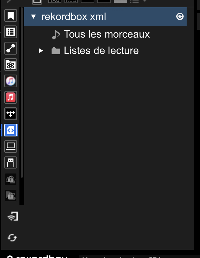 Rekordbox : dossier rekordbox xml dans la colonne de gauche, avec la playlist AdvisorDJ